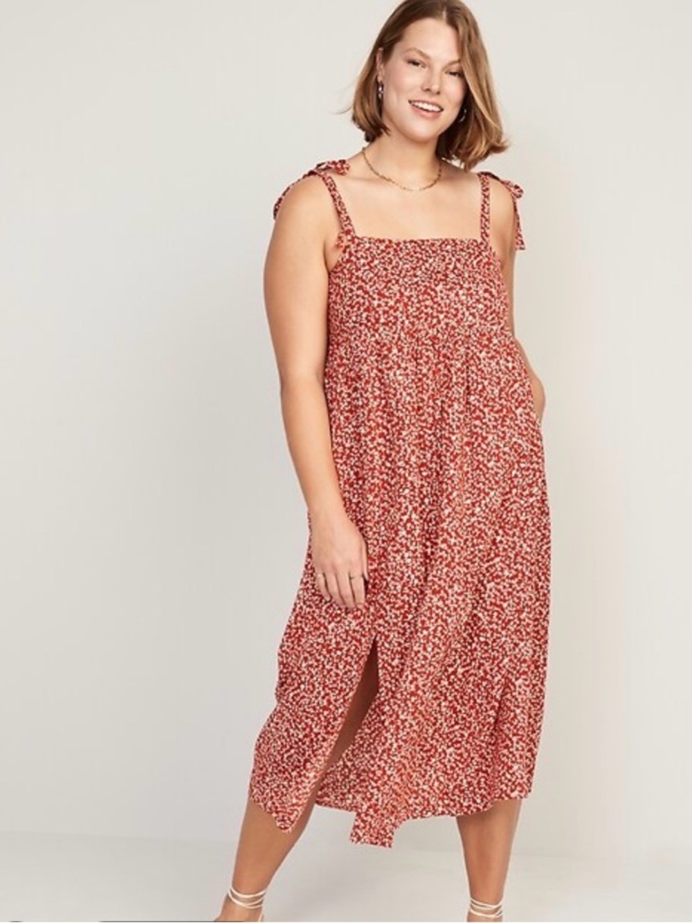 Old Navy Tie Shoulder Floral Print Split Front Swing Dress